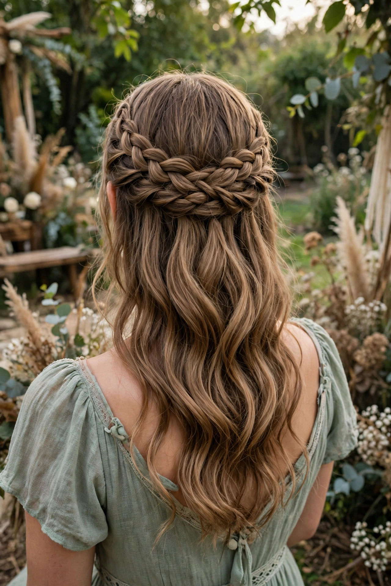 Half-up crown braid bridesmaid hairstyle