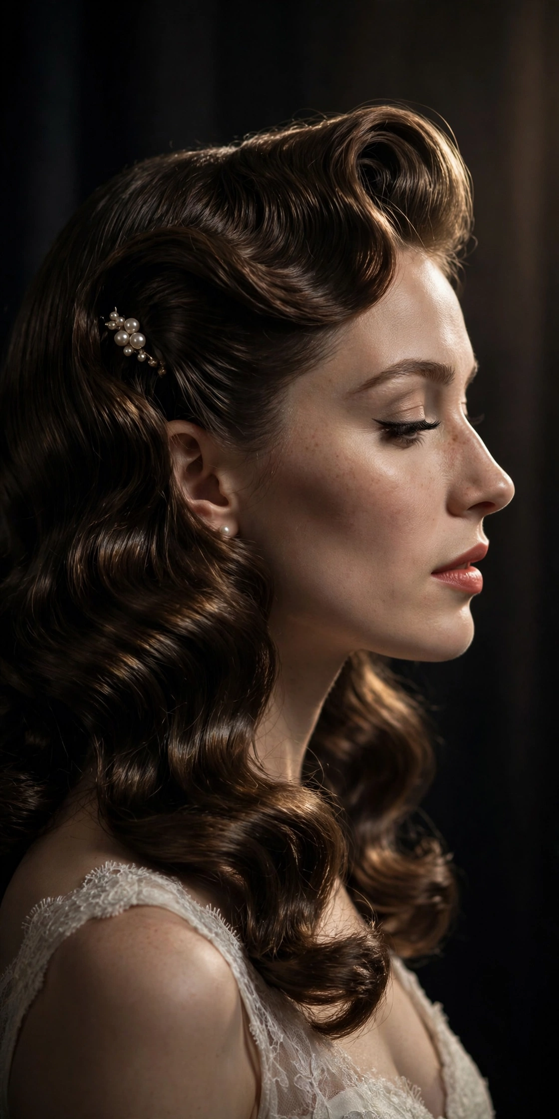 Classic Hollywood glam half up half down bridal waves