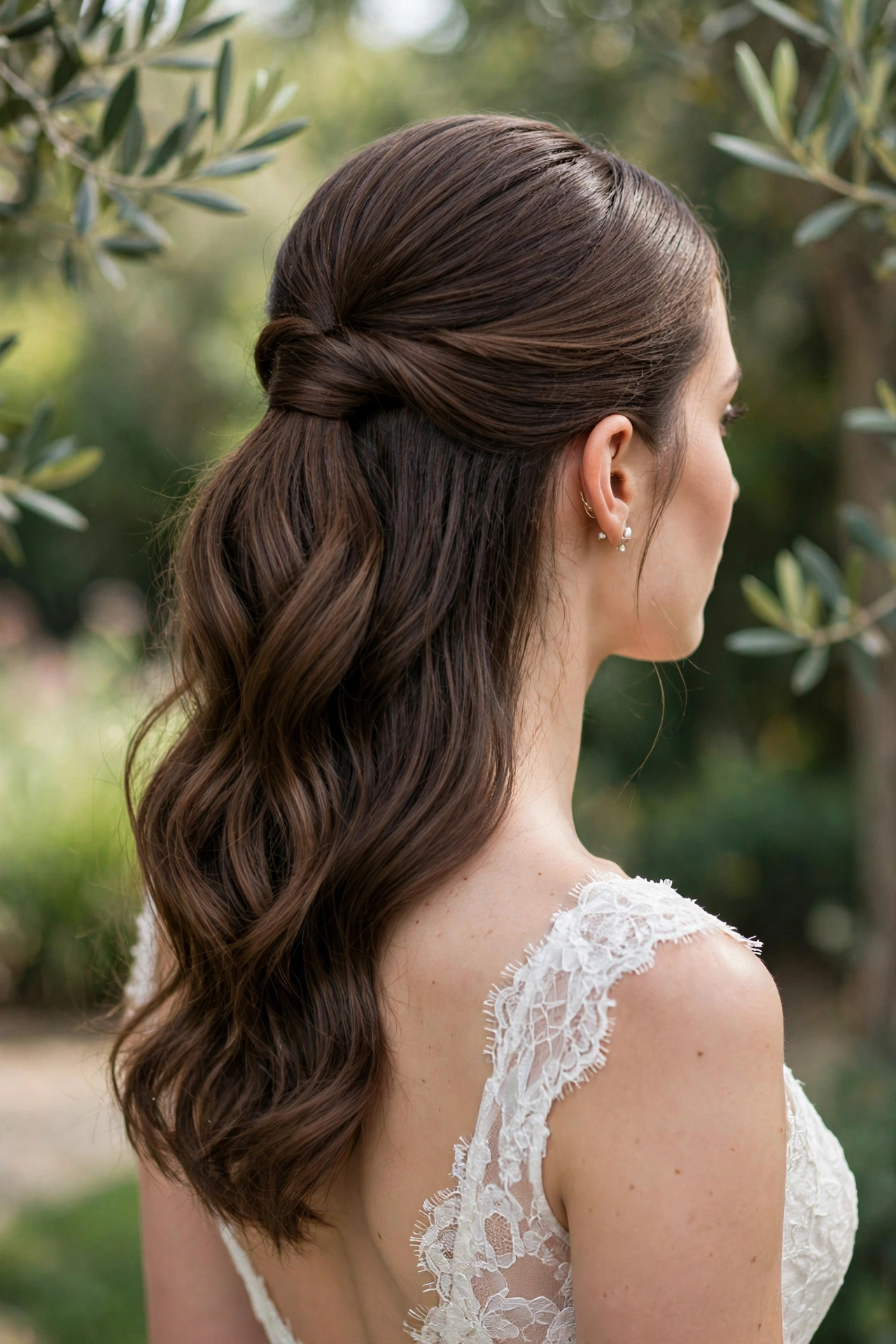 Sleek half-up ponytail wedding hairstyle