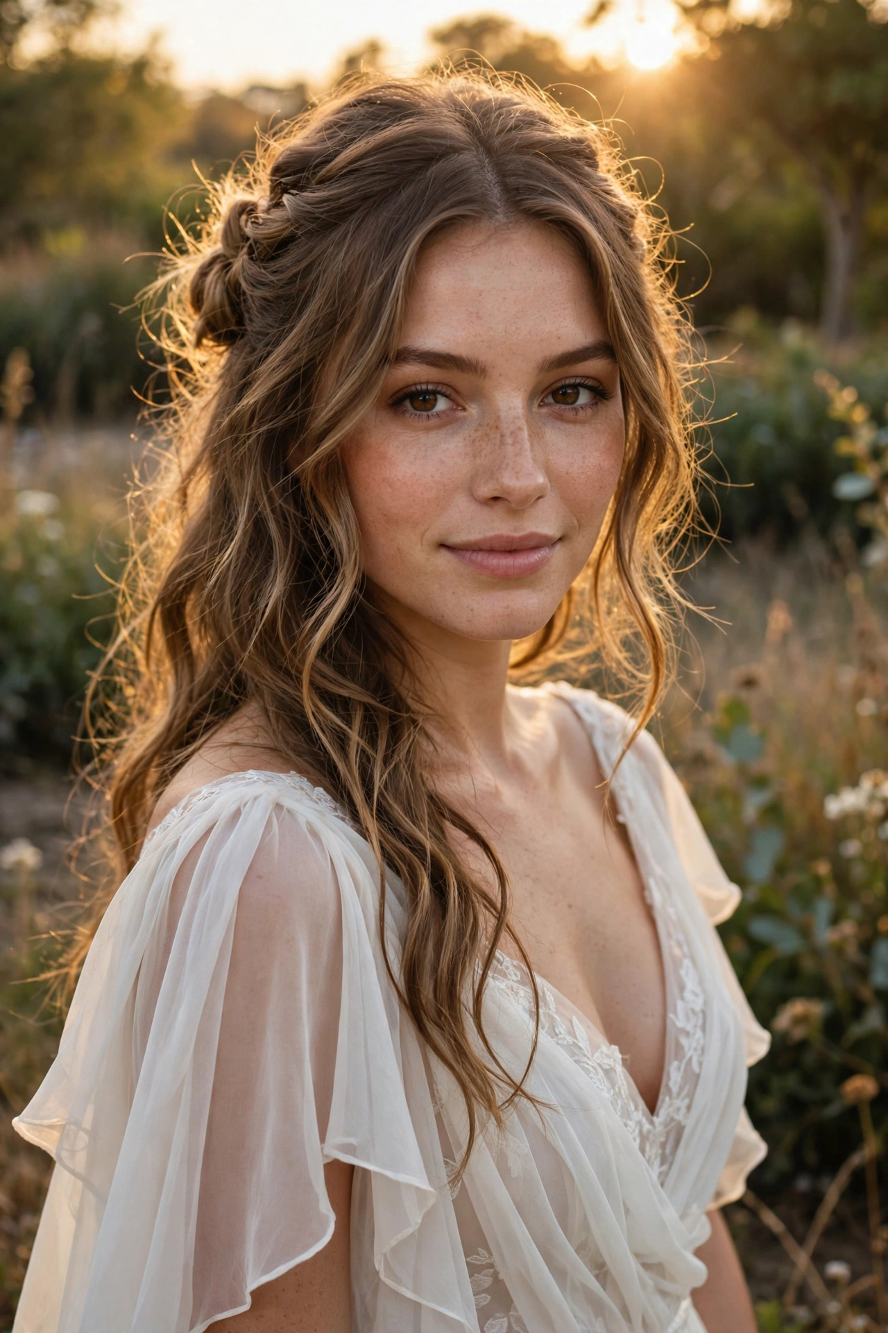 Textured beach waves half-up wedding hairstyle