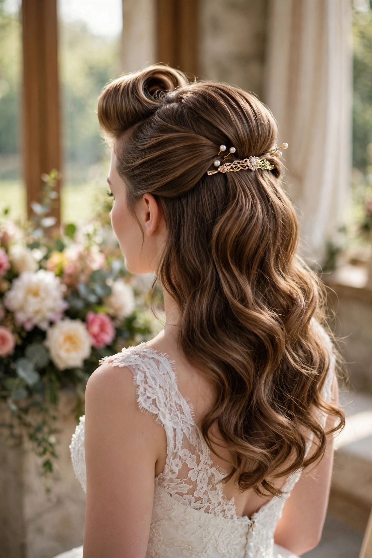 Half-up vintage pin-up volume hairstyle