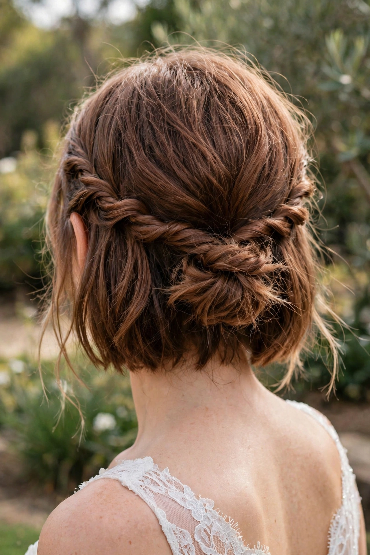 Twisted halo mini-updo for round faces with short hair
