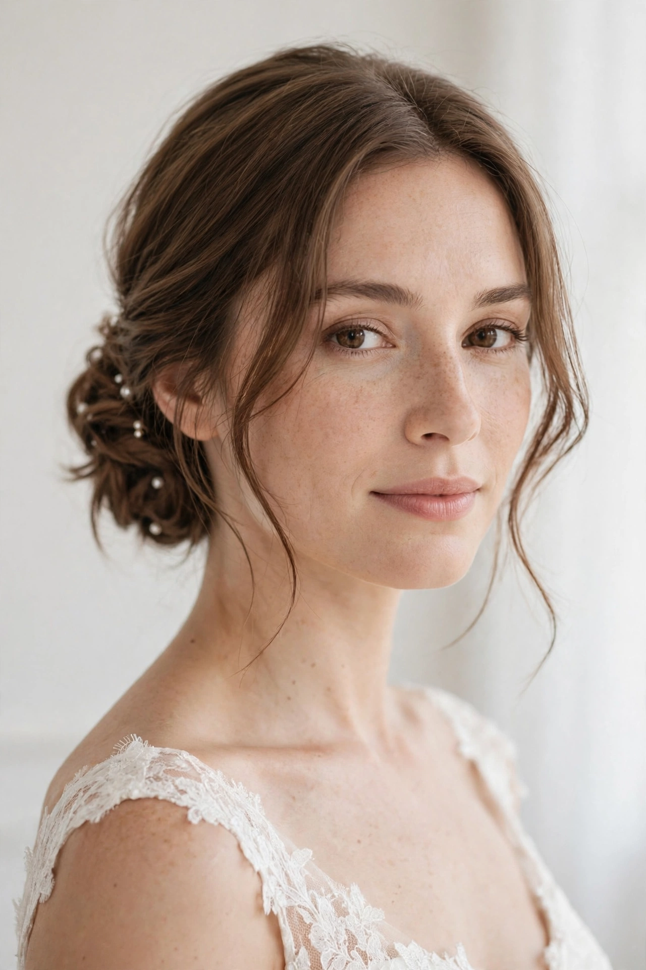 Textured low chignon for short thin hair