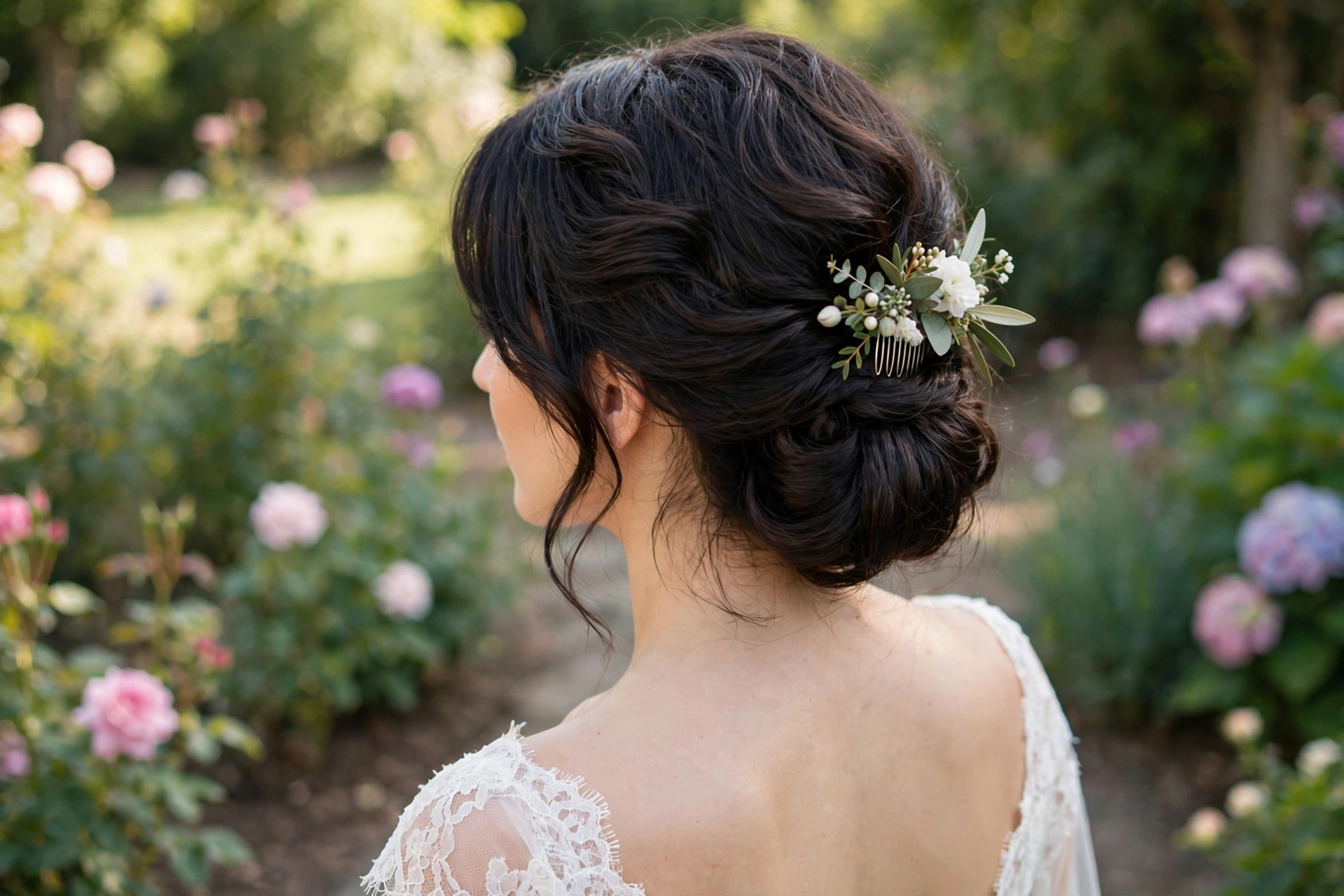 Gibson tuck updo on shoulder-length hair